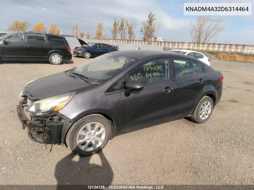 2013 Kia Rio Lx VIN: KNADM4A32D6314464 Lot: 12134125