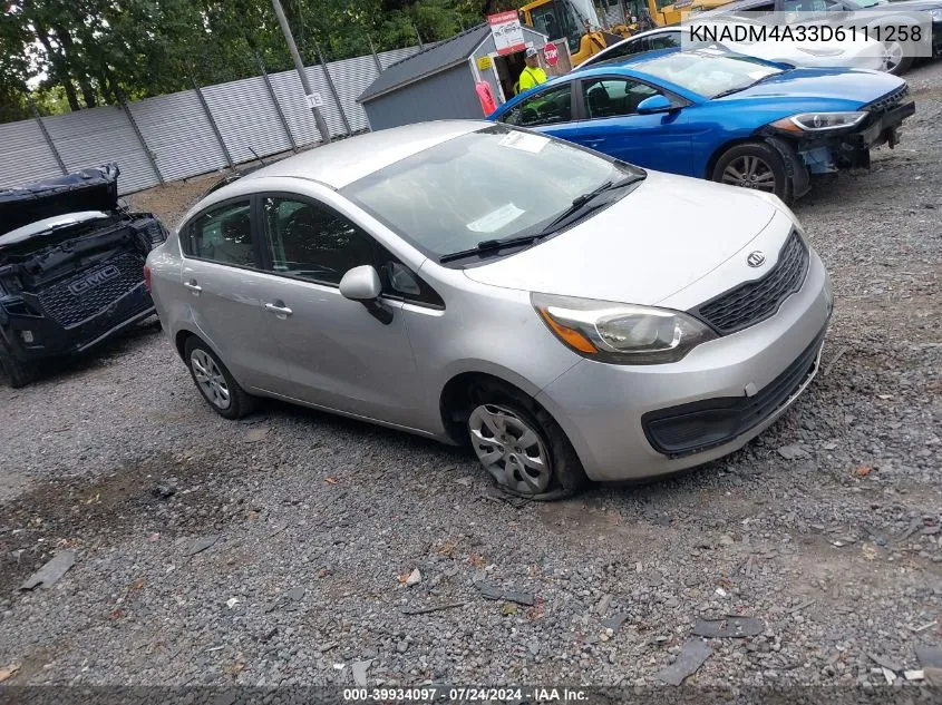 2013 Kia Rio Lx VIN: KNADM4A33D6111258 Lot: 39934097