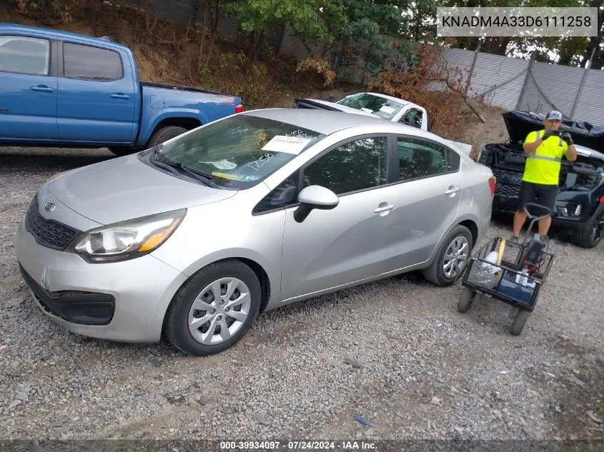 2013 Kia Rio Lx VIN: KNADM4A33D6111258 Lot: 39934097