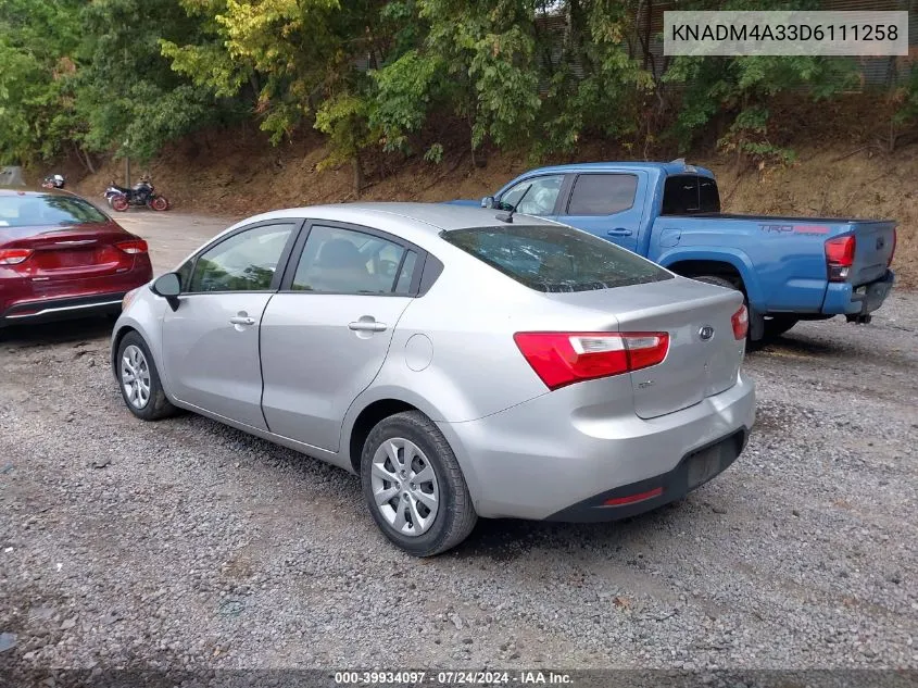 2013 Kia Rio Lx VIN: KNADM4A33D6111258 Lot: 39934097