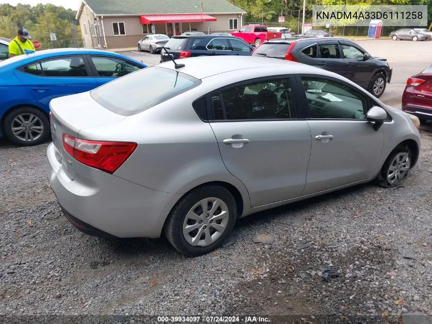 2013 Kia Rio Lx VIN: KNADM4A33D6111258 Lot: 39934097