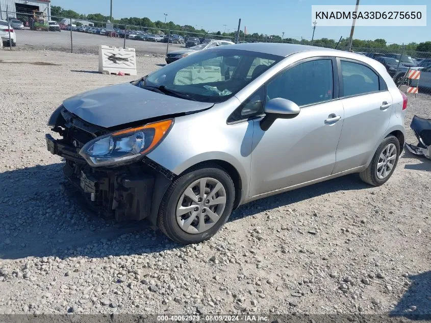 2013 Kia Rio Lx VIN: KNADM5A33D6275650 Lot: 40062979