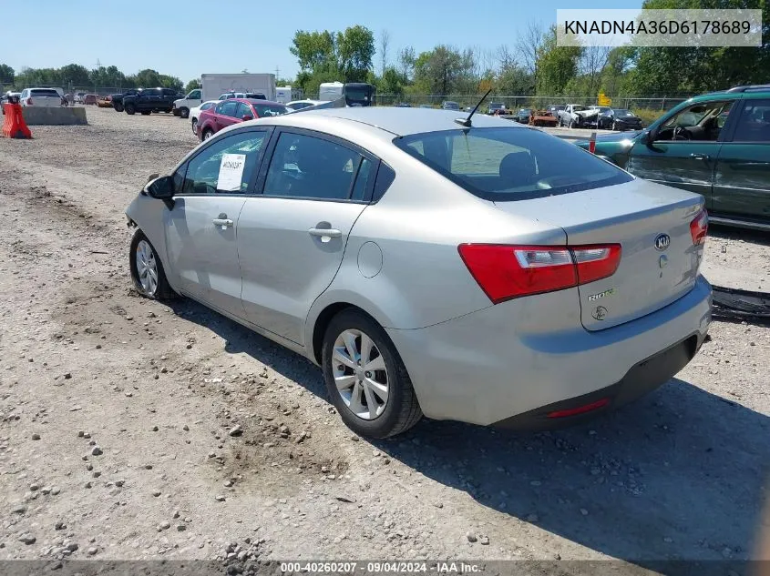 2013 Kia Rio Ex VIN: KNADN4A36D6178689 Lot: 40260207