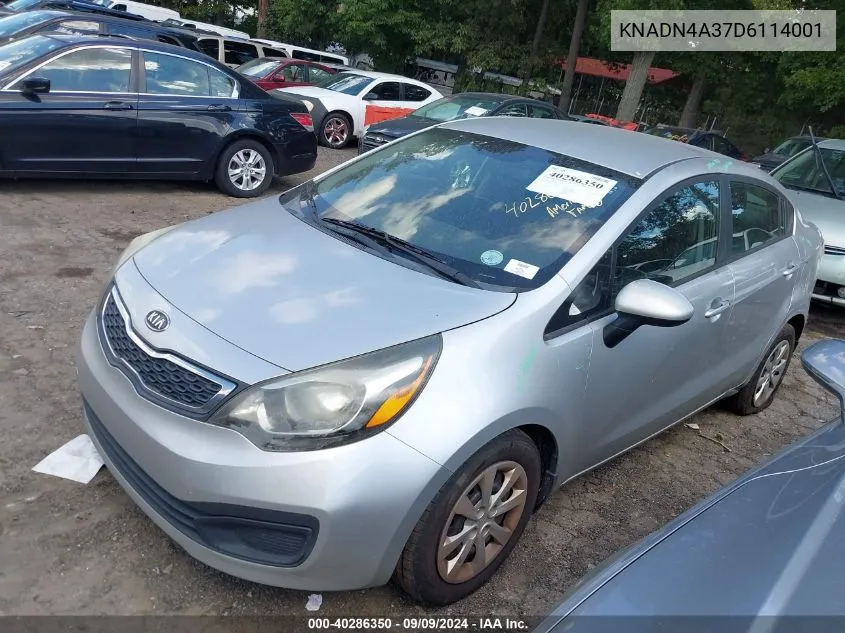 2013 Kia Rio Ex VIN: KNADN4A37D6114001 Lot: 40286350