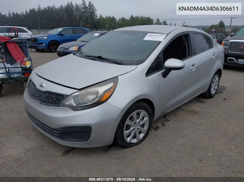 2013 Kia Rio Lx VIN: KNADM4A34D6306611 Lot: 40311675