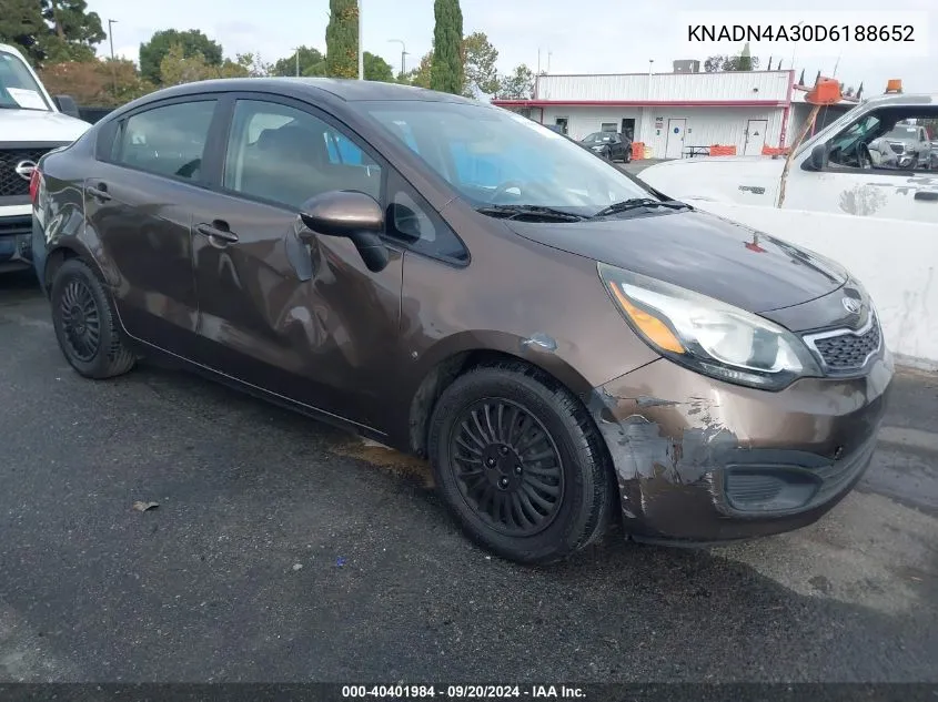 2013 Kia Rio Ex VIN: KNADN4A30D6188652 Lot: 40401984