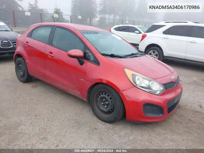 2013 Kia Rio Lx VIN: KNADM5A34D6170986 Lot: 40429631