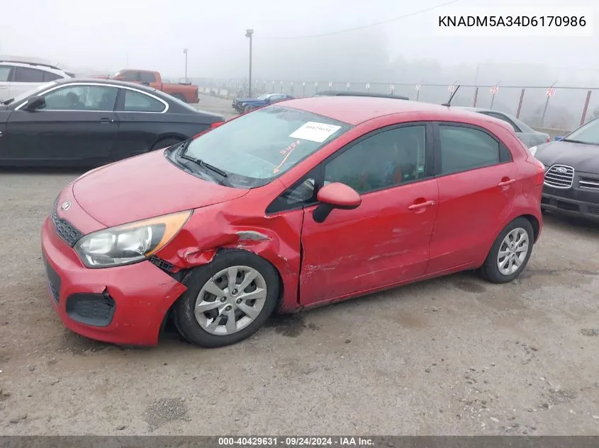 2013 Kia Rio Lx VIN: KNADM5A34D6170986 Lot: 40429631