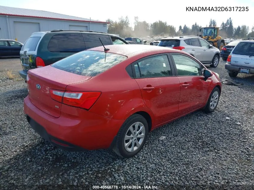 2013 Kia Rio Lx VIN: KNADM4A32D6317235 Lot: 40566778