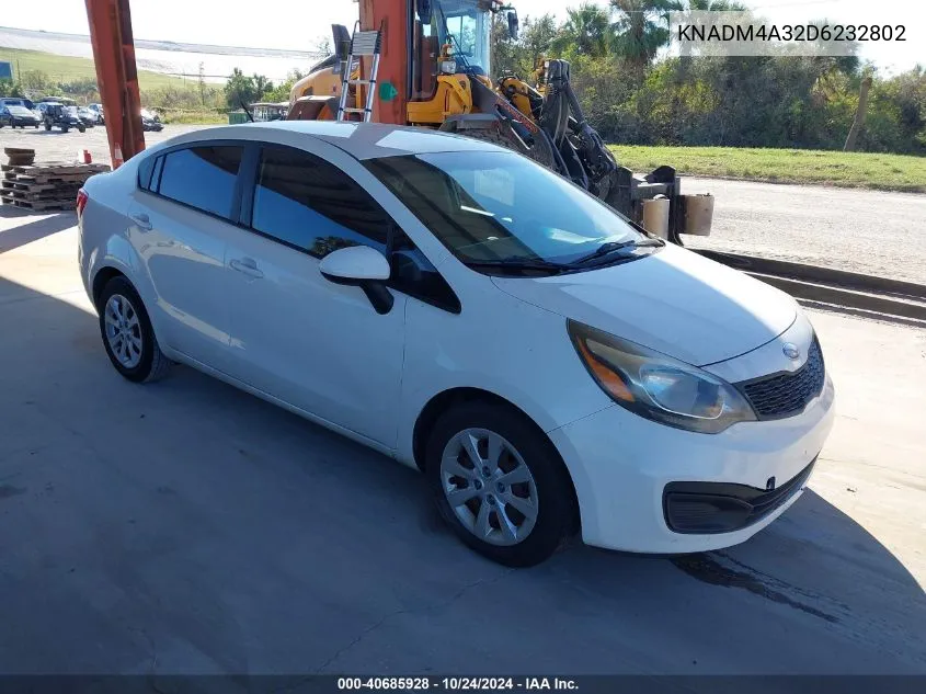 2013 Kia Rio Lx VIN: KNADM4A32D6232802 Lot: 40685928