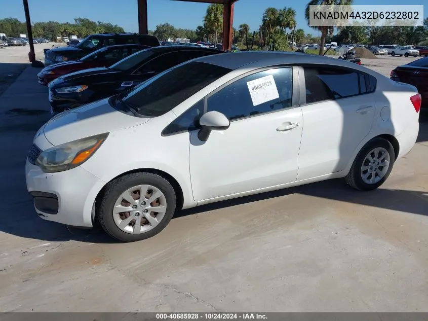 2013 Kia Rio Lx VIN: KNADM4A32D6232802 Lot: 40685928