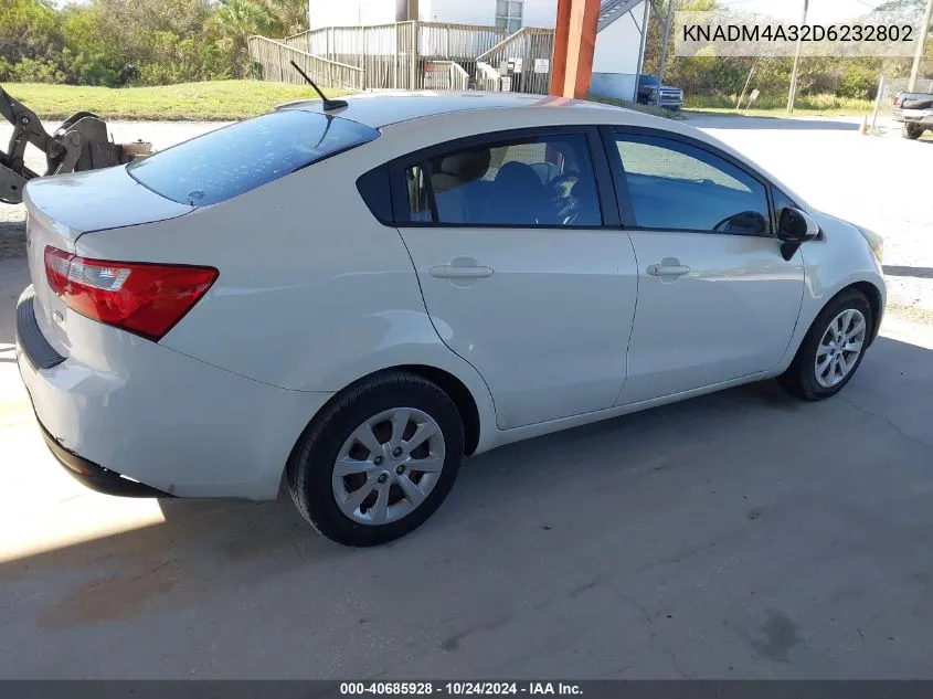 2013 Kia Rio Lx VIN: KNADM4A32D6232802 Lot: 40685928