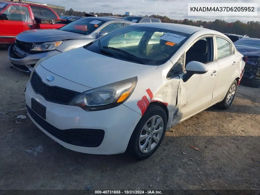 2013 Kia Rio Lx VIN: KNADM4A37D6205952 Lot: 40731655