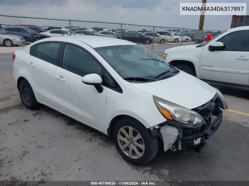 2013 Kia Rio Lx VIN: KNADM4A34D6317897 Lot: 40756820