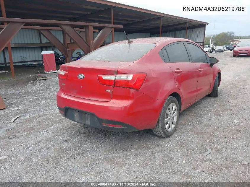 2013 Kia Rio Lx VIN: KNADM4A32D6219788 Lot: 40847493