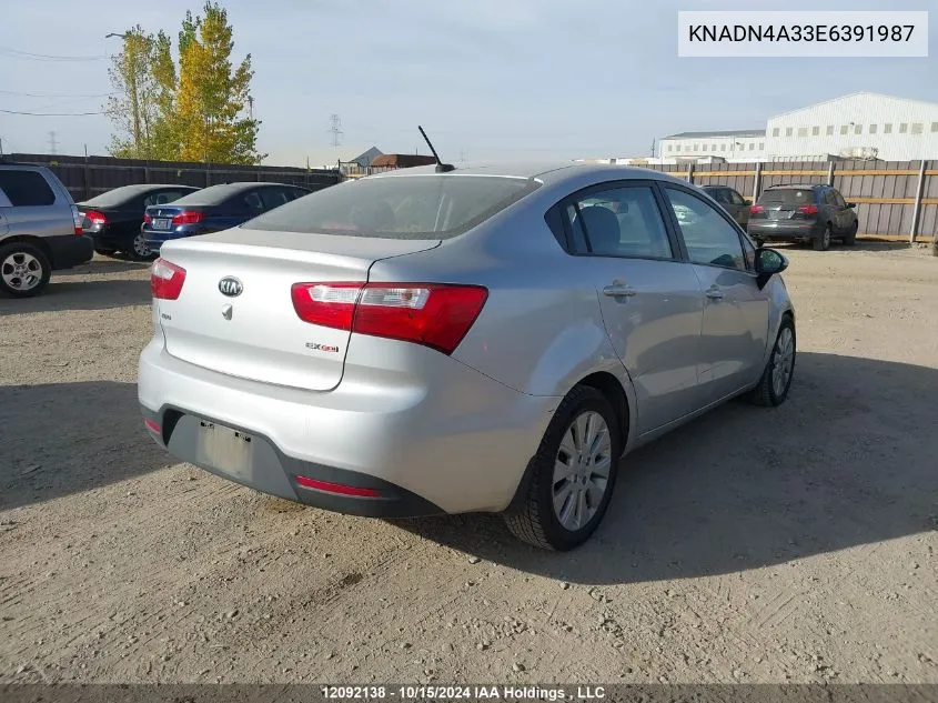 2014 Kia Rio VIN: KNADN4A33E6391987 Lot: 12092138