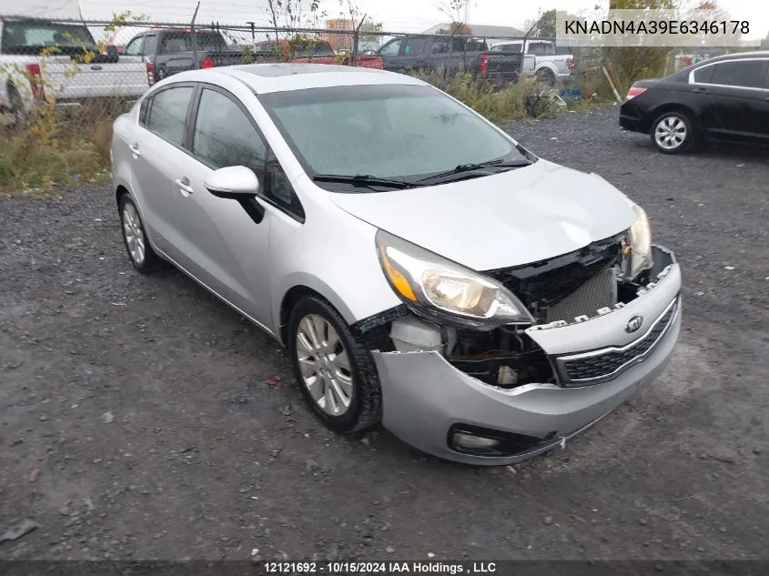 2014 Kia Rio VIN: KNADN4A39E6346178 Lot: 12121692