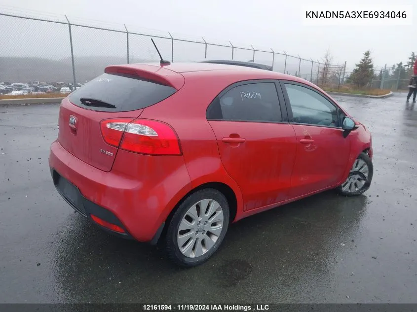 2014 Kia Rio Ex VIN: KNADN5A3XE6934046 Lot: 12161594