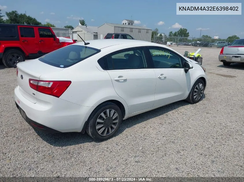 2014 Kia Rio Lx VIN: KNADM4A32E6398402 Lot: 39929673