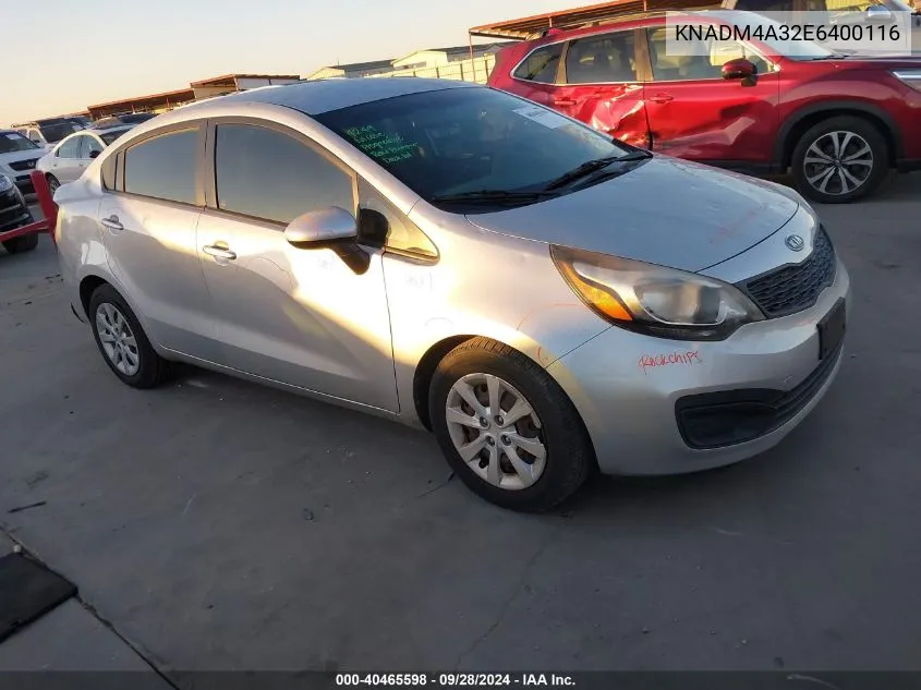 2014 Kia Rio Lx VIN: KNADM4A32E6400116 Lot: 40465598