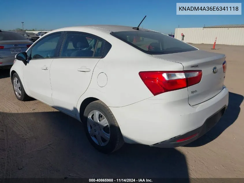 2014 Kia Rio Lx VIN: KNADM4A36E6341118 Lot: 40865988