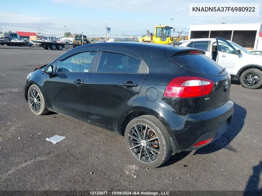 2015 Kia Rio Ex/Sx VIN: KNADN5A37F6980922 Lot: 12123077