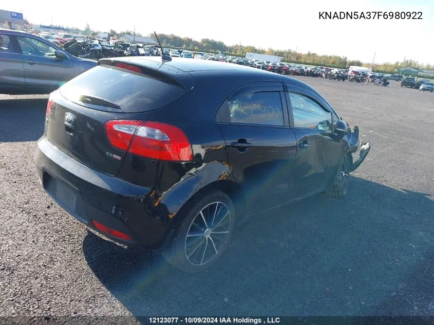 2015 Kia Rio Ex/Sx VIN: KNADN5A37F6980922 Lot: 12123077