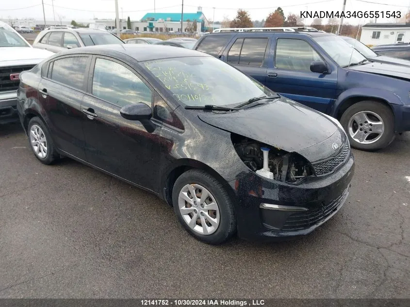 2016 Kia Rio VIN: KNADM4A34G6551543 Lot: 12141752