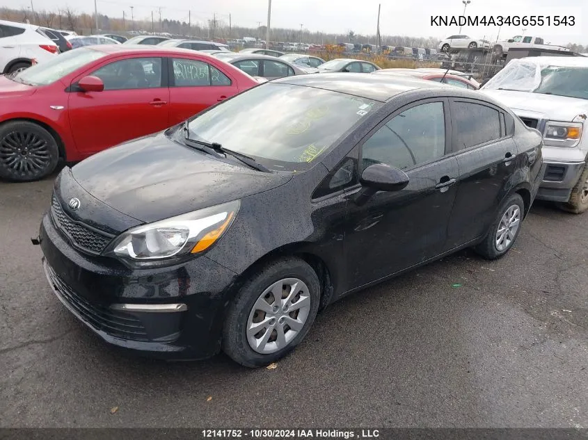 2016 Kia Rio VIN: KNADM4A34G6551543 Lot: 12141752