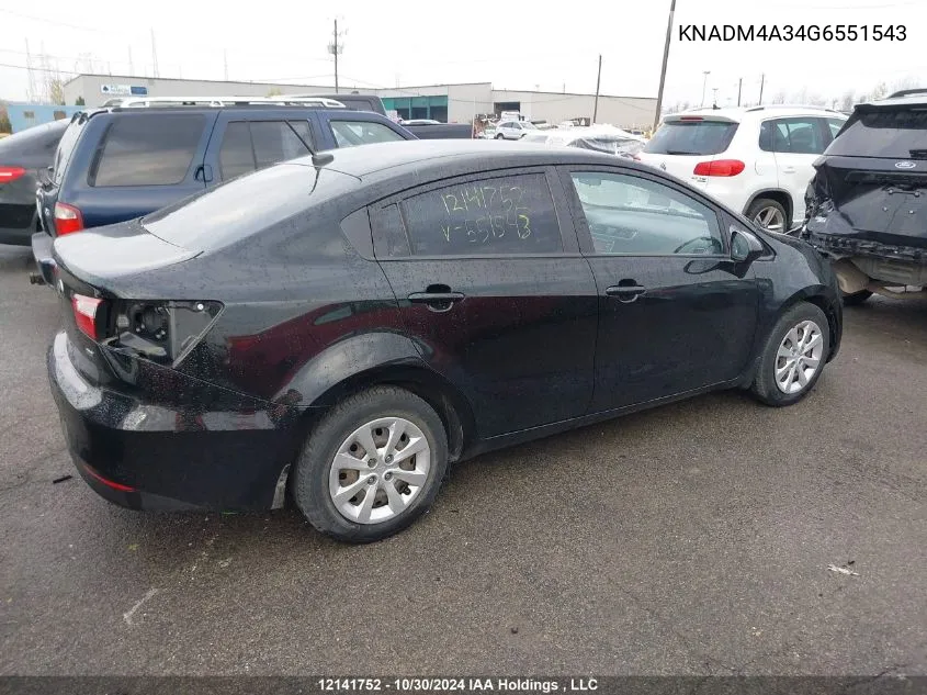 2016 Kia Rio VIN: KNADM4A34G6551543 Lot: 12141752