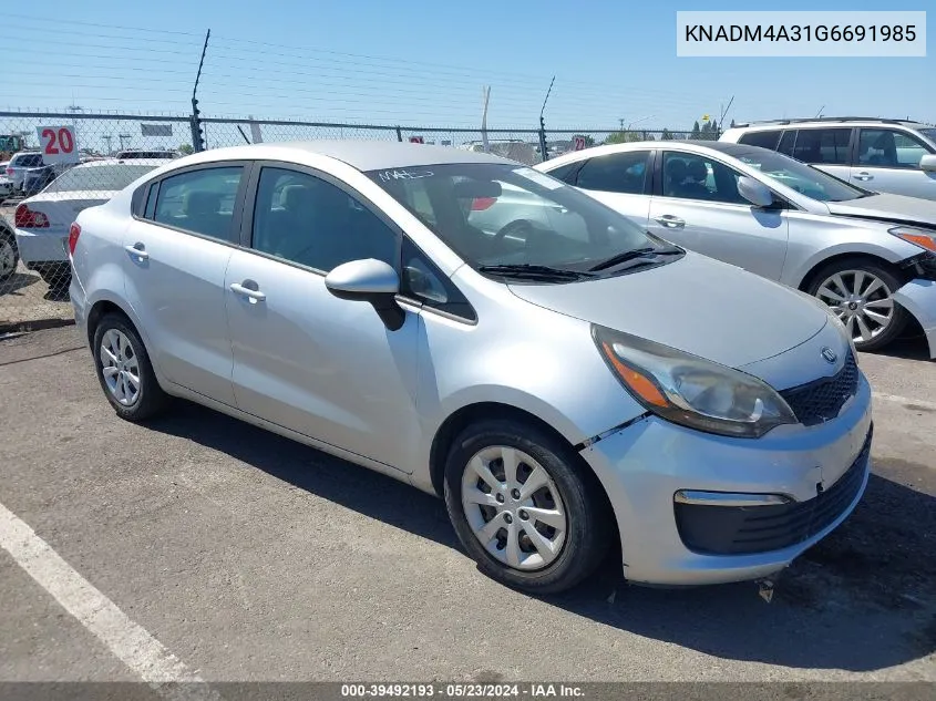 2016 Kia Rio Lx VIN: KNADM4A31G6691985 Lot: 39492193