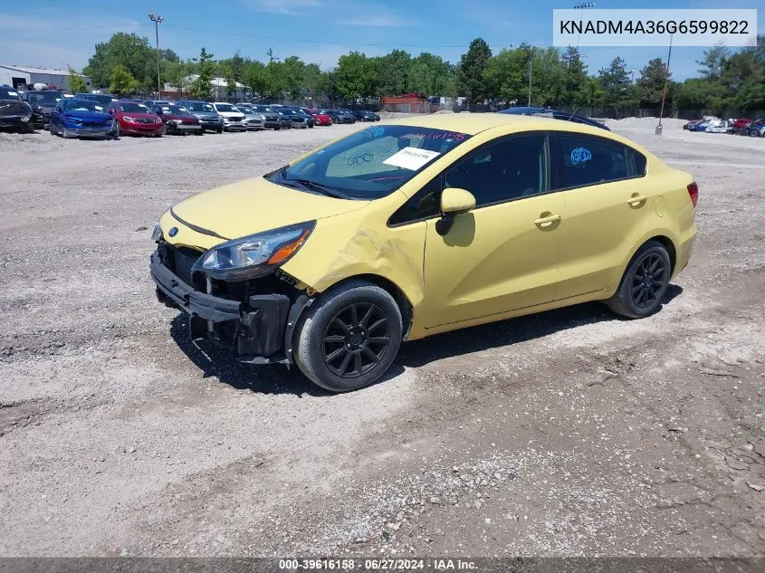 2016 Kia Rio Lx VIN: KNADM4A36G6599822 Lot: 39616158