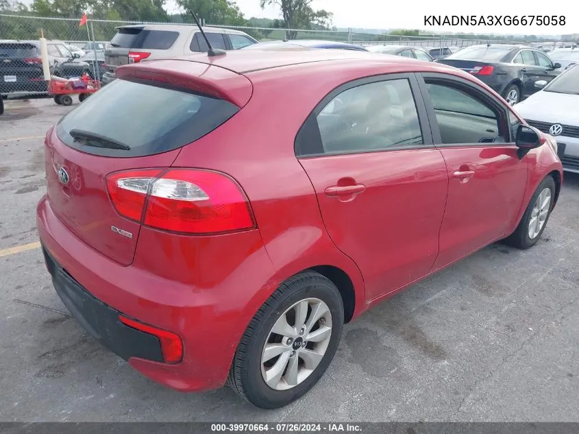 2016 Kia Rio Ex VIN: KNADN5A3XG6675058 Lot: 39970664