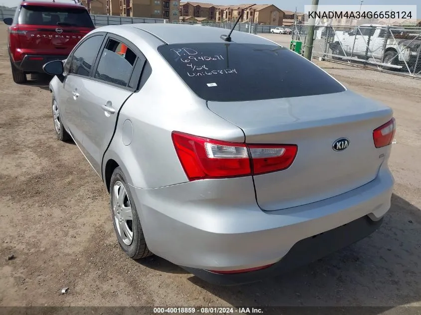 2016 Kia Rio Lx VIN: KNADM4A34G6658124 Lot: 40018859