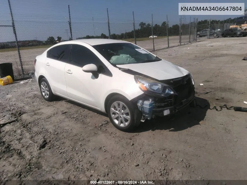 2016 Kia Rio Lx VIN: KNADM4A34G6647804 Lot: 40122607