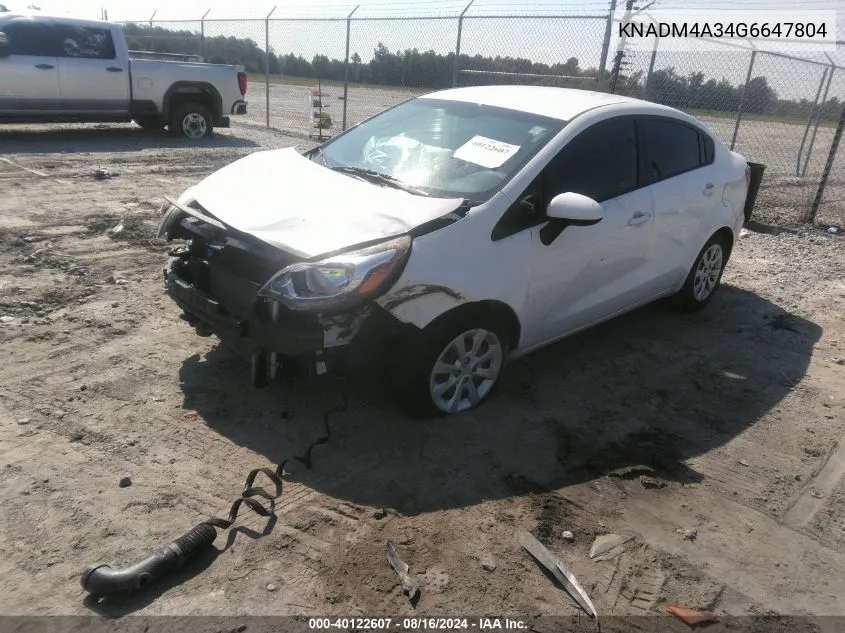 2016 Kia Rio Lx VIN: KNADM4A34G6647804 Lot: 40122607