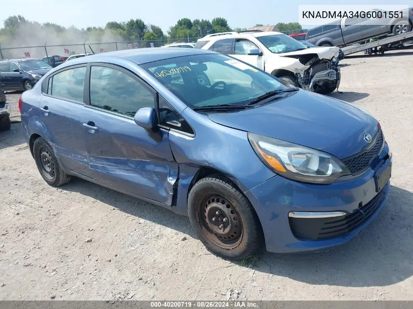 2016 Kia Rio Lx VIN: KNADM4A34G6001551 Lot: 40200719