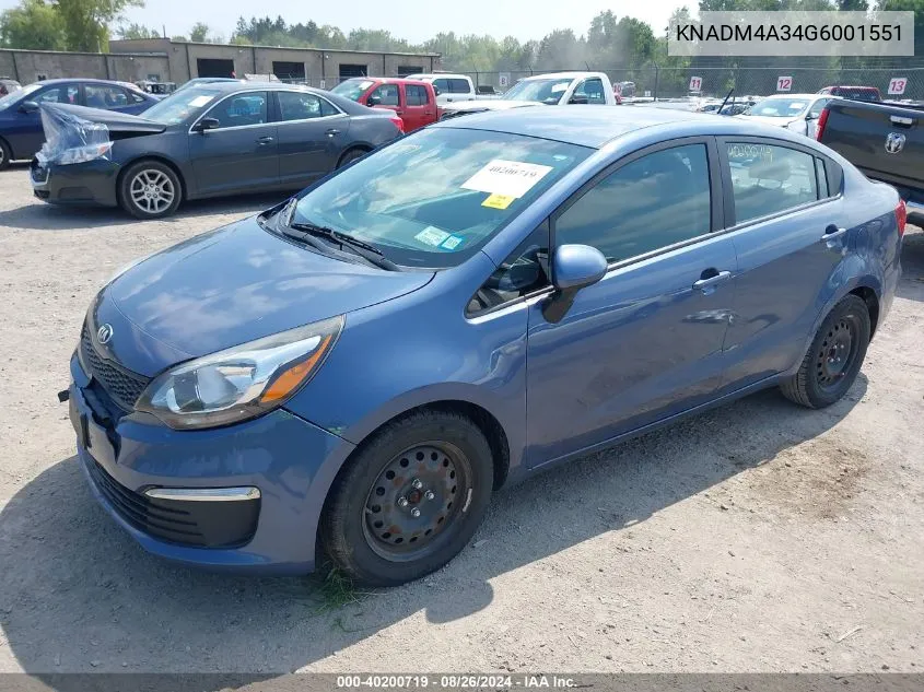 2016 Kia Rio Lx VIN: KNADM4A34G6001551 Lot: 40200719