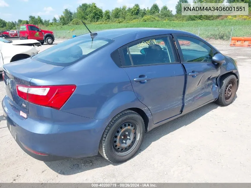 2016 Kia Rio Lx VIN: KNADM4A34G6001551 Lot: 40200719