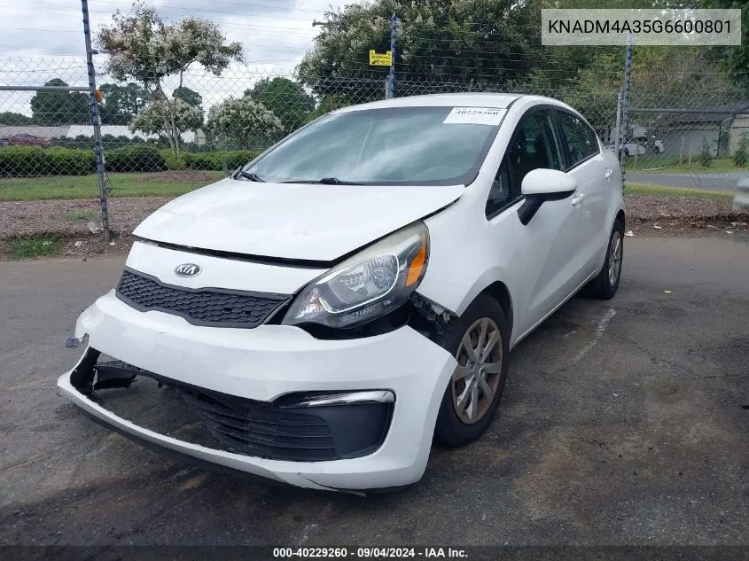 2016 Kia Rio Lx VIN: KNADM4A35G6600801 Lot: 40229260