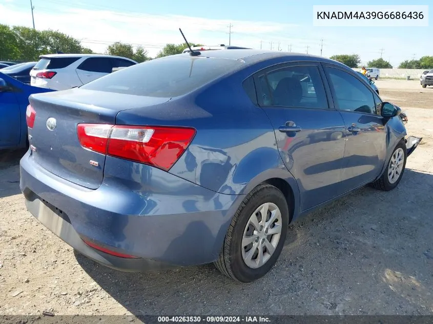 2016 Kia Rio Lx VIN: KNADM4A39G6686436 Lot: 40263530