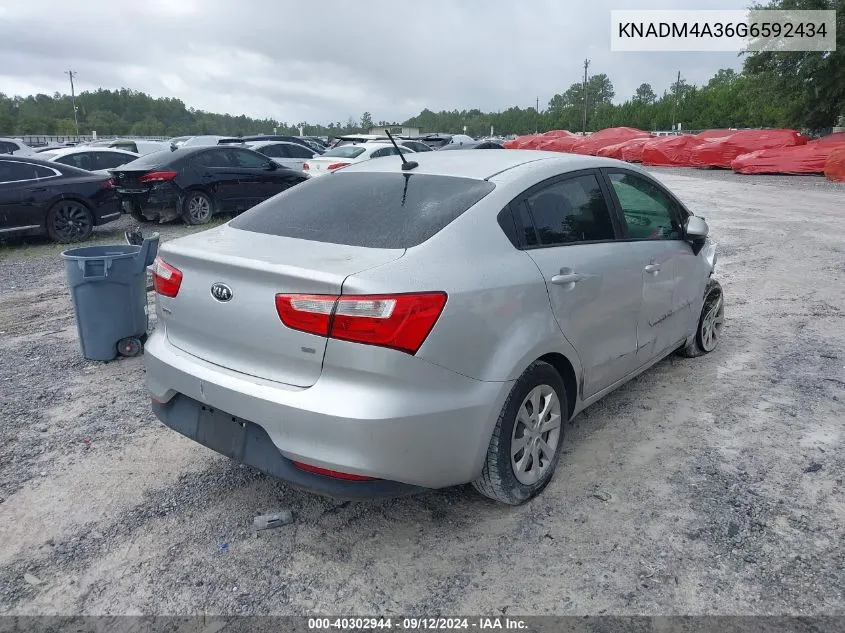 2016 Kia Rio Lx VIN: KNADM4A36G6592434 Lot: 40302944