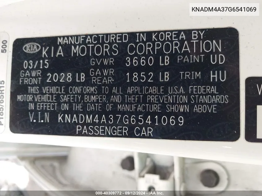 KNADM4A37G6541069 2016 Kia Rio Lx