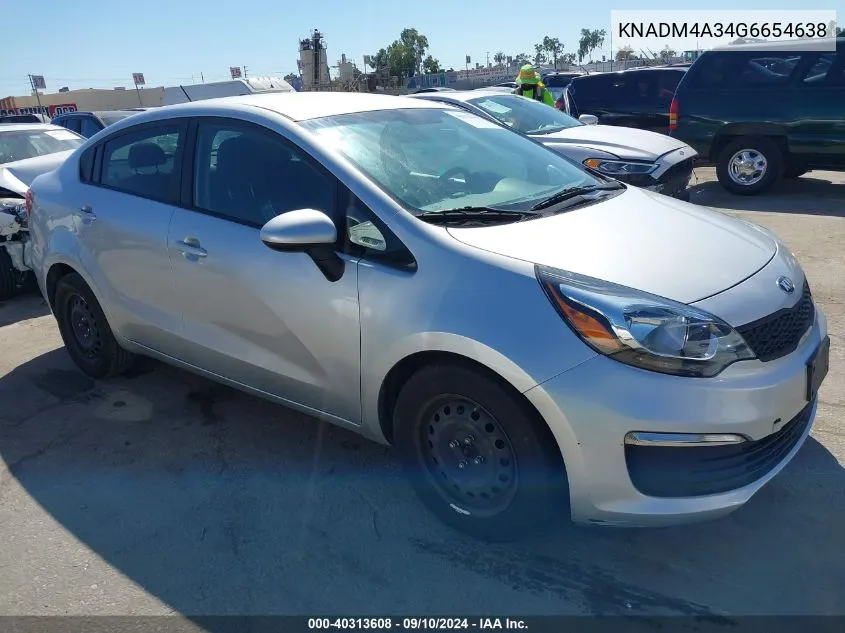 2016 Kia Rio Lx VIN: KNADM4A34G6654638 Lot: 40313608