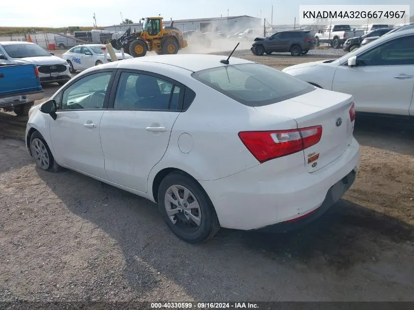 2016 Kia Rio Lx VIN: KNADM4A32G6674967 Lot: 40534676