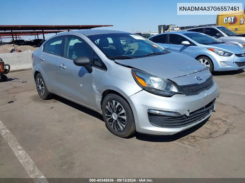 2016 Kia Rio Lx VIN: KNADM4A37G6557451 Lot: 40345836