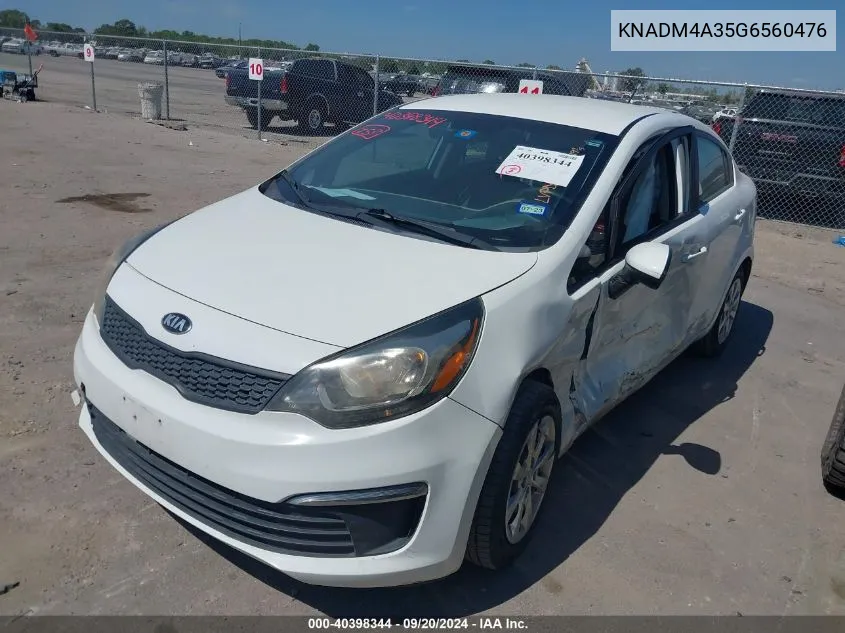 2016 Kia Rio Lx VIN: KNADM4A35G6560476 Lot: 40398344