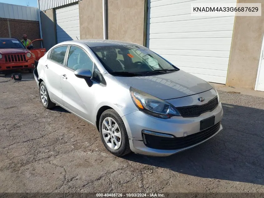 2016 Kia Rio Lx VIN: KNADM4A33G6687629 Lot: 40485726