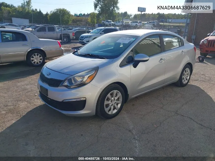 2016 Kia Rio Lx VIN: KNADM4A33G6687629 Lot: 40485726