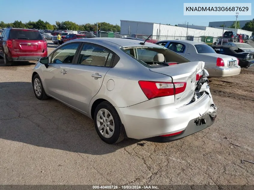 2016 Kia Rio Lx VIN: KNADM4A33G6687629 Lot: 40485726